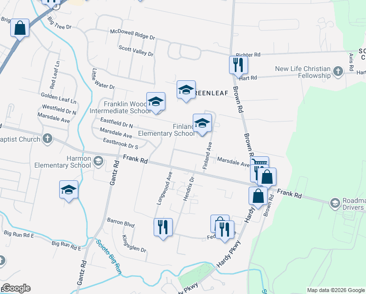 map of restaurants, bars, coffee shops, grocery stores, and more near 1520 Marsdale Avenue in Columbus