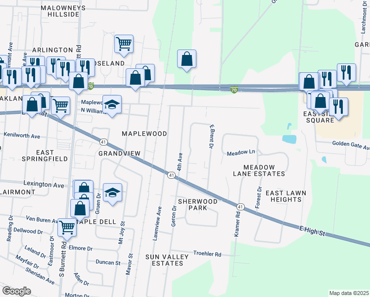 map of restaurants, bars, coffee shops, grocery stores, and more near 152 4th Avenue in Springfield