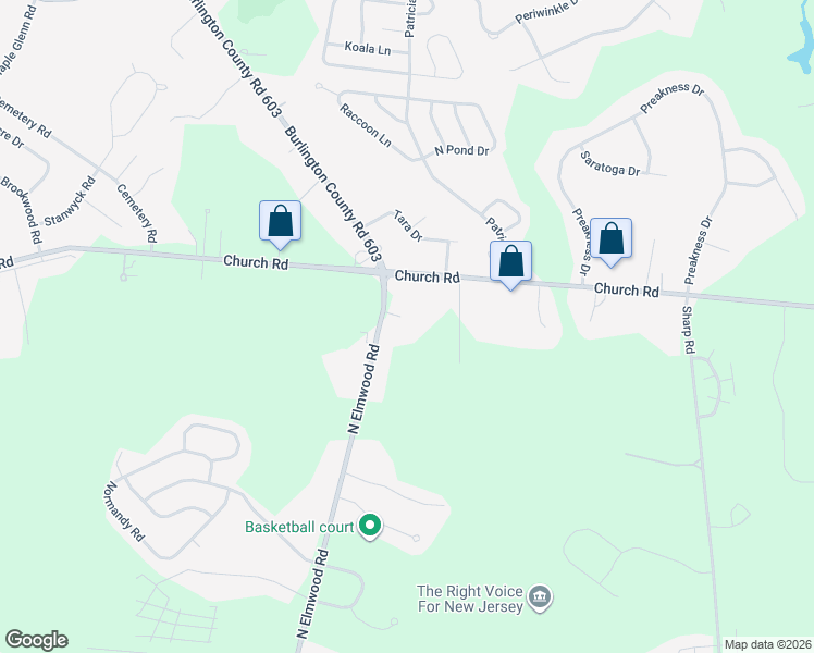 map of restaurants, bars, coffee shops, grocery stores, and more near 5 Elmwood Road in Mount Laurel Township