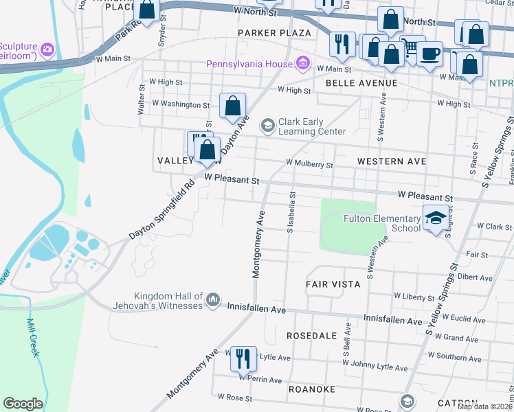 map of restaurants, bars, coffee shops, grocery stores, and more near 1452 West Clark Street in Springfield