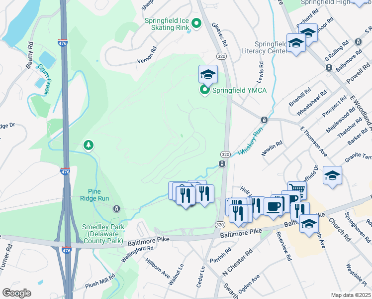 map of restaurants, bars, coffee shops, grocery stores, and more near 1466 Trevino Green in Springfield