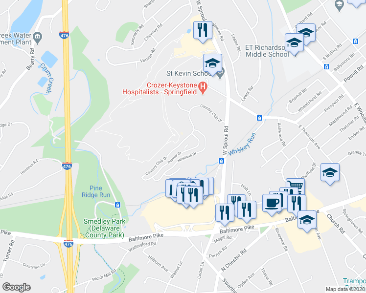 map of restaurants, bars, coffee shops, grocery stores, and more near 1466 Trevino Green in Springfield