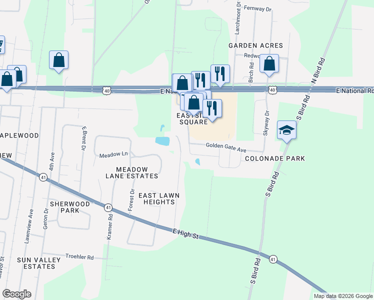 map of restaurants, bars, coffee shops, grocery stores, and more near 225 Elbron Road in Springfield