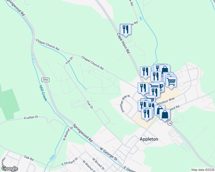 map of restaurants, bars, coffee shops, grocery stores, and more near 622 Chapel Church Road in Red Lion
