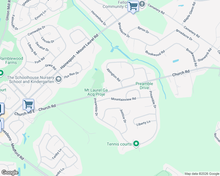 map of restaurants, bars, coffee shops, grocery stores, and more near 4871 Church Road in Mount Laurel Township