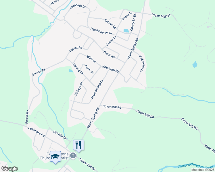 map of restaurants, bars, coffee shops, grocery stores, and more near 617 Warm Spring Road in Chambersburg