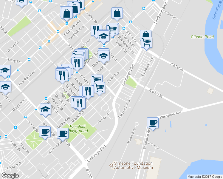 map of restaurants, bars, coffee shops, grocery stores, and more near 6441 Dorel Street in Philadelphia
