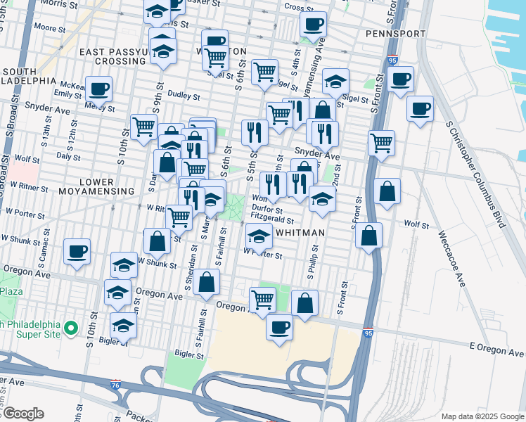 map of restaurants, bars, coffee shops, grocery stores, and more near in Philadelphia