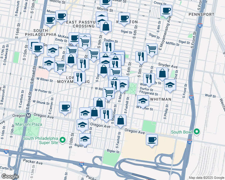 map of restaurants, bars, coffee shops, grocery stores, and more near in Philadelphia