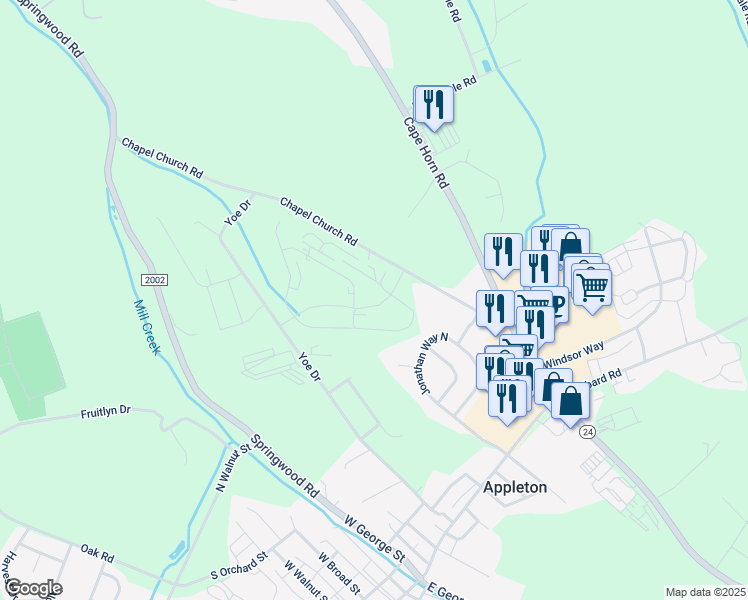 map of restaurants, bars, coffee shops, grocery stores, and more near 218 Hudson Boulevard in Red Lion