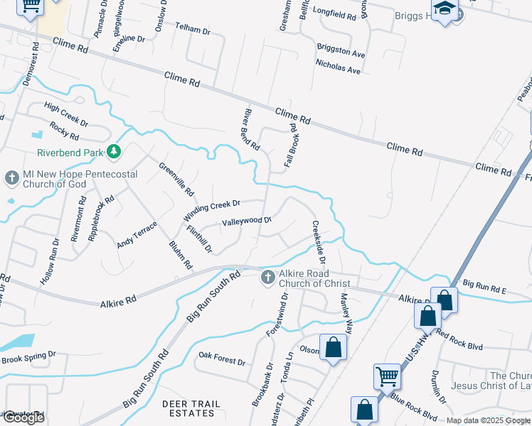 map of restaurants, bars, coffee shops, grocery stores, and more near 3082 Valleywood Drive in Columbus