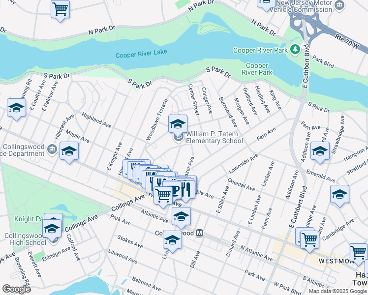 map of restaurants, bars, coffee shops, grocery stores, and more near 310 Lincoln Avenue in Collingswood