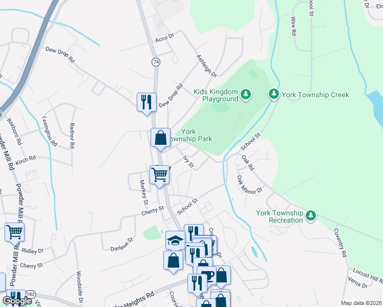 map of restaurants, bars, coffee shops, grocery stores, and more near Tate Way in Spry