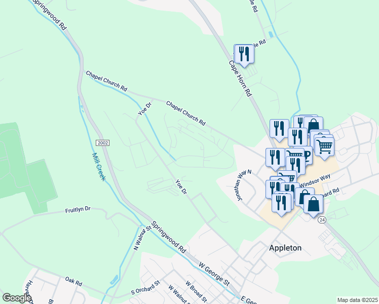 map of restaurants, bars, coffee shops, grocery stores, and more near 218 Hudson Boulevard in Red Lion