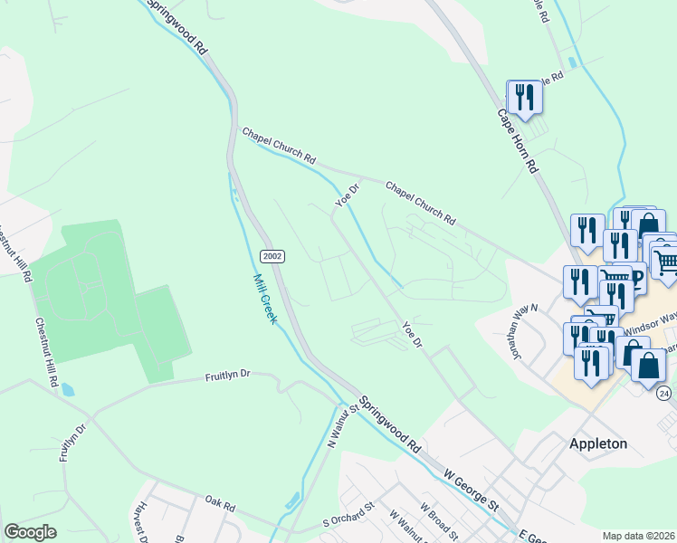 map of restaurants, bars, coffee shops, grocery stores, and more near 50 Yoe Drive in Red Lion