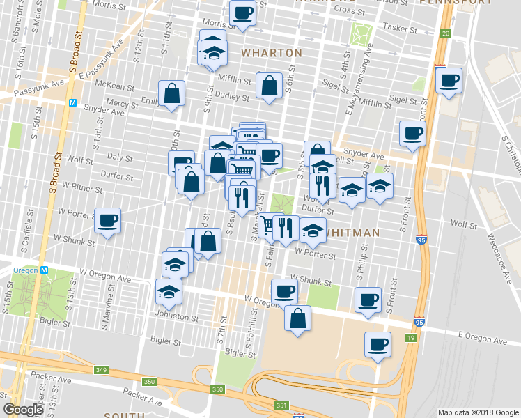 map of restaurants, bars, coffee shops, grocery stores, and more near 2400 South 6th Street in Philadelphia