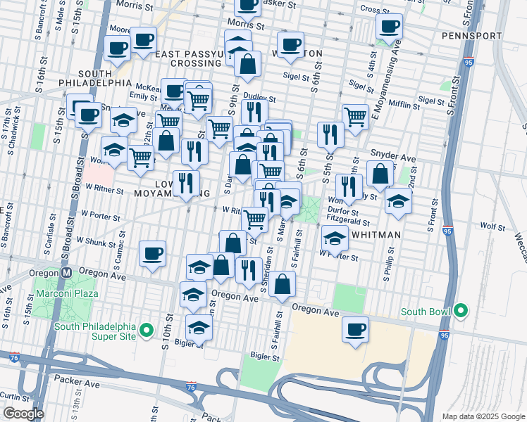 map of restaurants, bars, coffee shops, grocery stores, and more near in Philadelphia
