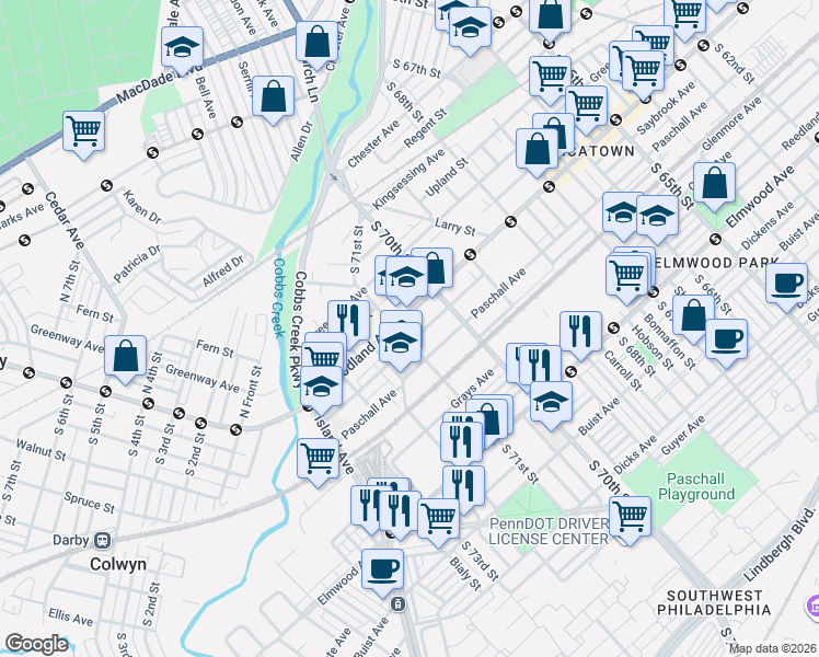 map of restaurants, bars, coffee shops, grocery stores, and more near in Philadelphia