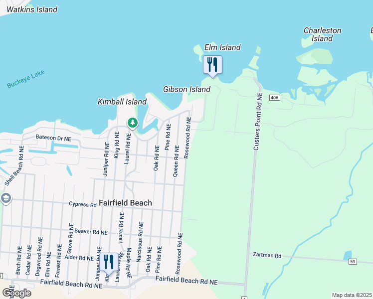 map of restaurants, bars, coffee shops, grocery stores, and more near 13667 Rosewood Road Northeast in Thornville
