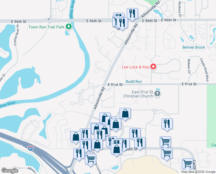 map of restaurants, bars, coffee shops, grocery stores, and more near in Indianapolis