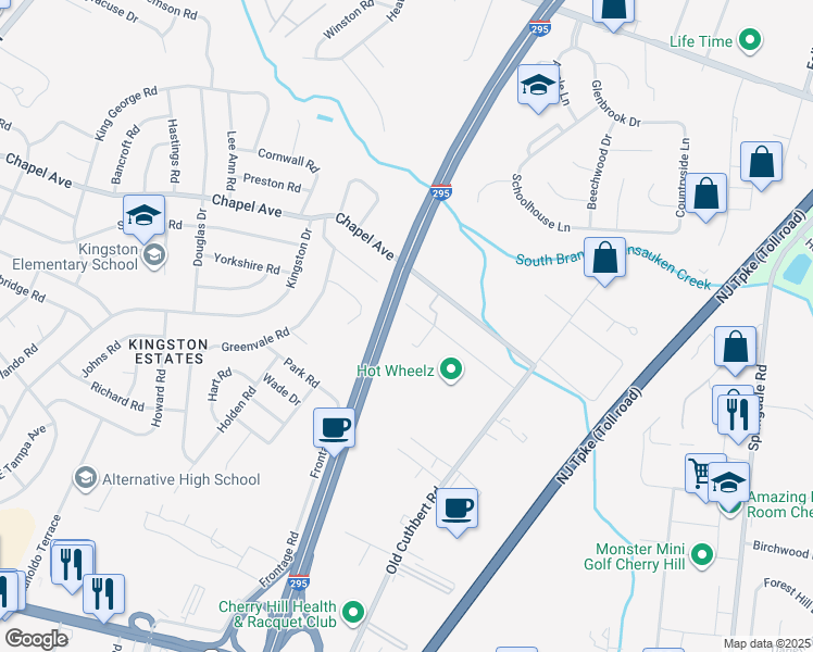 map of restaurants, bars, coffee shops, grocery stores, and more near 600 Deer Road in Cherry Hill