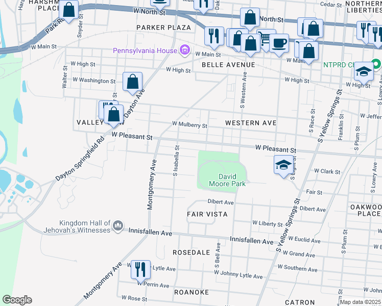 map of restaurants, bars, coffee shops, grocery stores, and more near 1228 West Clark Street in Springfield
