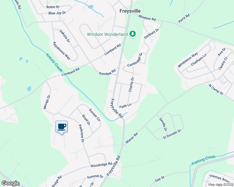 map of restaurants, bars, coffee shops, grocery stores, and more near 3005 Faith Ln in Red Lion