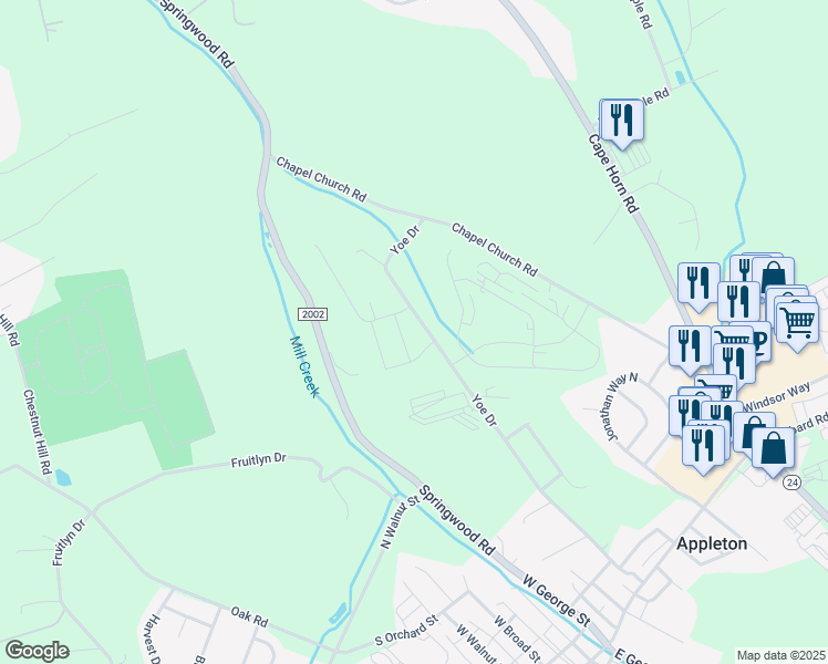 map of restaurants, bars, coffee shops, grocery stores, and more near 60 Yoe Drive in Red Lion