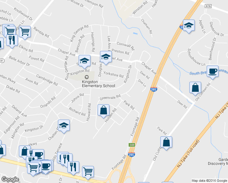 map of restaurants, bars, coffee shops, grocery stores, and more near 418 Kingston Drive in Cherry Hill
