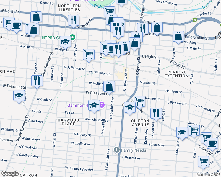 map of restaurants, bars, coffee shops, grocery stores, and more near 409 S Fountain Ave in Springfield
