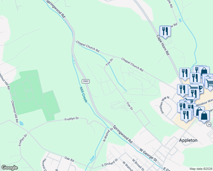 map of restaurants, bars, coffee shops, grocery stores, and more near 50 Yoe Drive in Red Lion