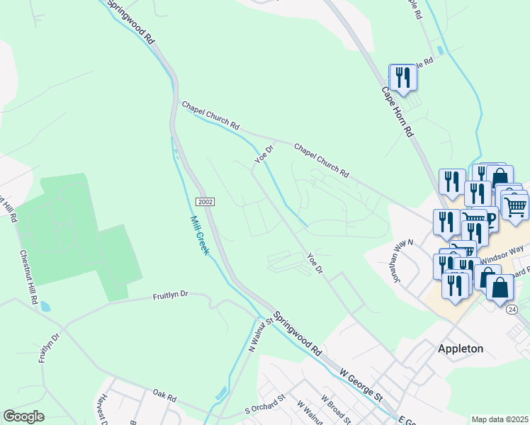 map of restaurants, bars, coffee shops, grocery stores, and more near 60 Yoe Drive in Red Lion