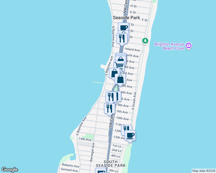 map of restaurants, bars, coffee shops, grocery stores, and more near in Seaside Park