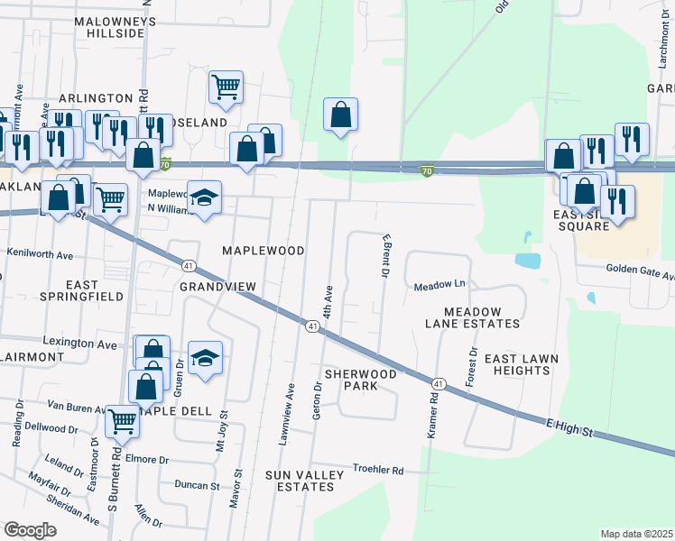 map of restaurants, bars, coffee shops, grocery stores, and more near 152 4th Avenue in Springfield