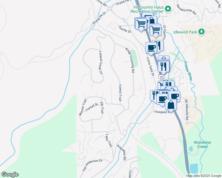 map of restaurants, bars, coffee shops, grocery stores, and more near 173 Pine Cone Lane in Parshall