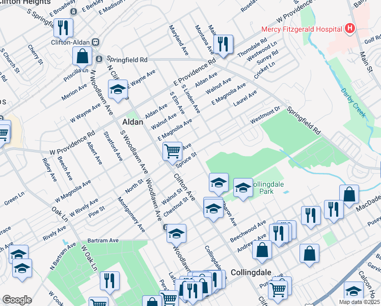 map of restaurants, bars, coffee shops, grocery stores, and more near 703 Spruce Street in Collingdale