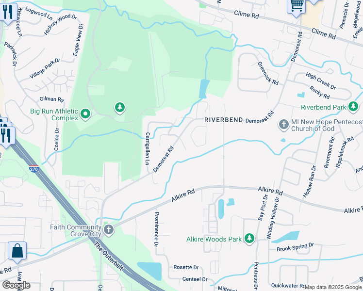map of restaurants, bars, coffee shops, grocery stores, and more near 3783 Dunlane Court in Columbus