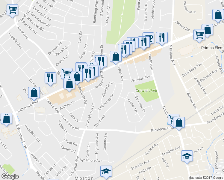 map of restaurants, bars, coffee shops, grocery stores, and more near 922 Edgewood Drive in Springfield