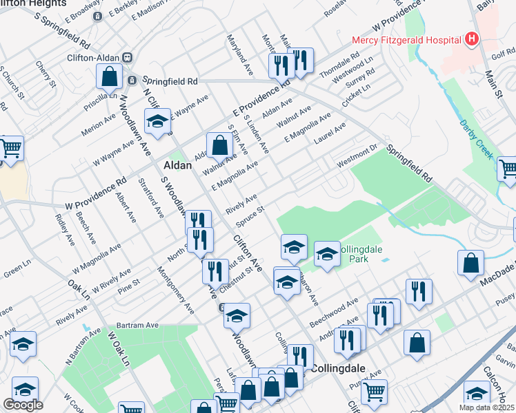 map of restaurants, bars, coffee shops, grocery stores, and more near 701 Spruce Street in Collingdale