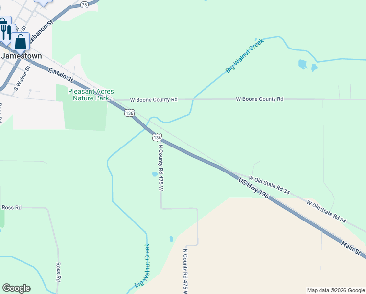 map of restaurants, bars, coffee shops, grocery stores, and more near 4686 Main Street in Lizton