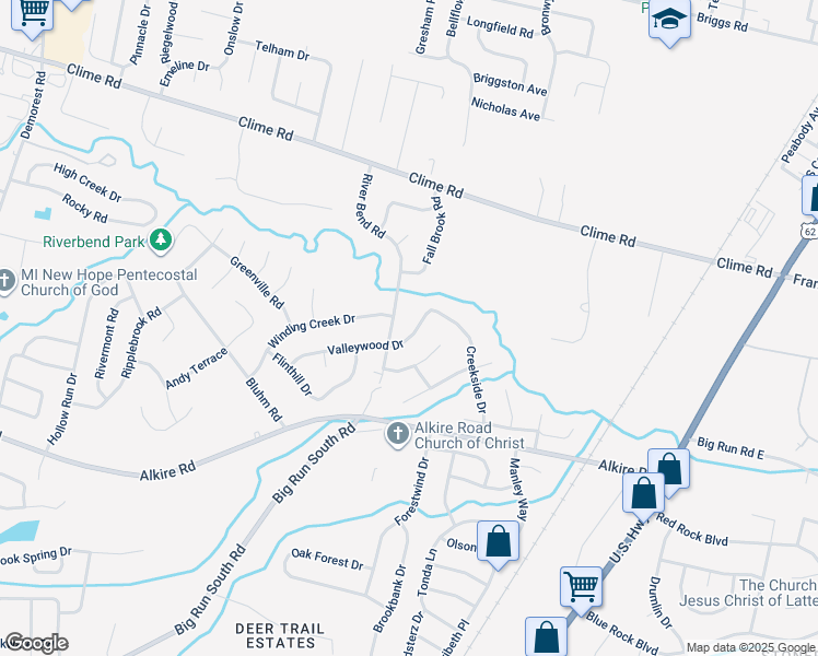 map of restaurants, bars, coffee shops, grocery stores, and more near 3082 Valleywood Drive in Columbus