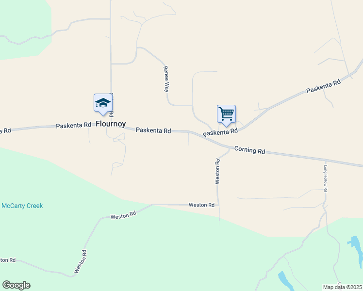 map of restaurants, bars, coffee shops, grocery stores, and more near 16043 Paskenta Road in Corning