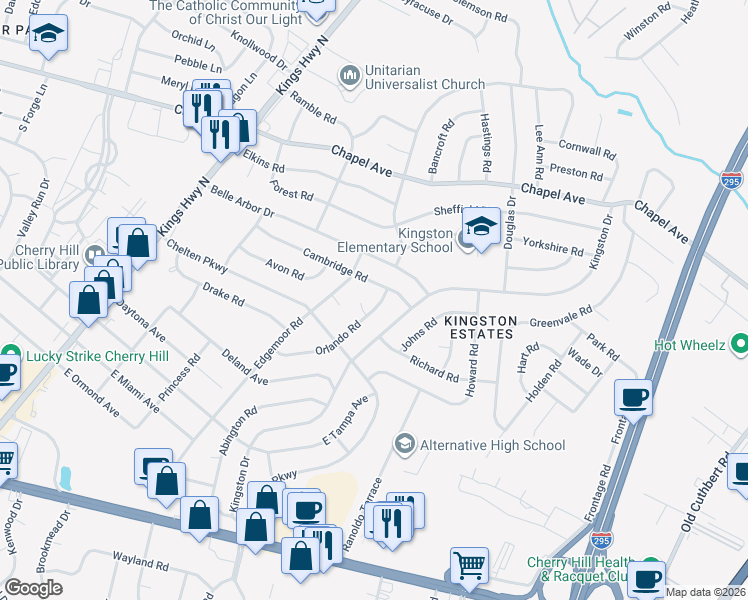 map of restaurants, bars, coffee shops, grocery stores, and more near 800 Orlando Road in Cherry Hill
