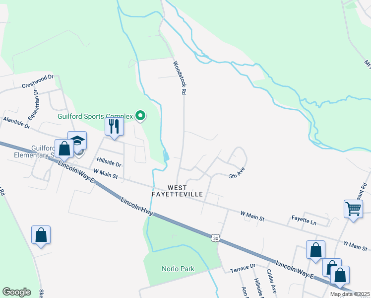 map of restaurants, bars, coffee shops, grocery stores, and more near 66 Woodstock Road in Fayetteville
