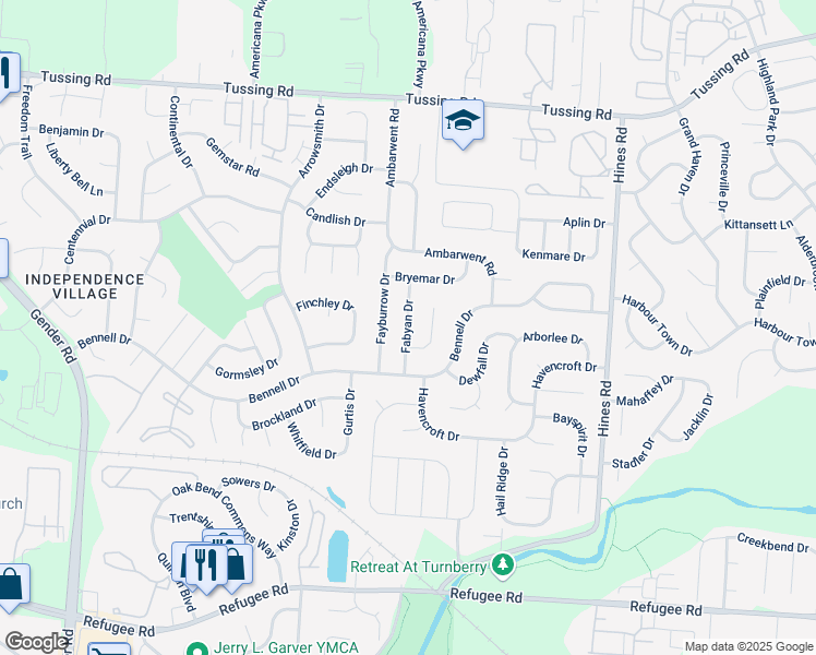 map of restaurants, bars, coffee shops, grocery stores, and more near 3102 Fabyan Drive in Reynoldsburg