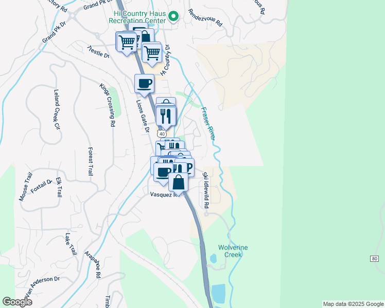 map of restaurants, bars, coffee shops, grocery stores, and more near 101 Trailhead Circle in Winter Park