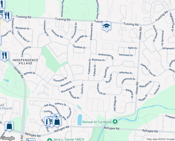 map of restaurants, bars, coffee shops, grocery stores, and more near 3125 Fayburrow Drive in Reynoldsburg
