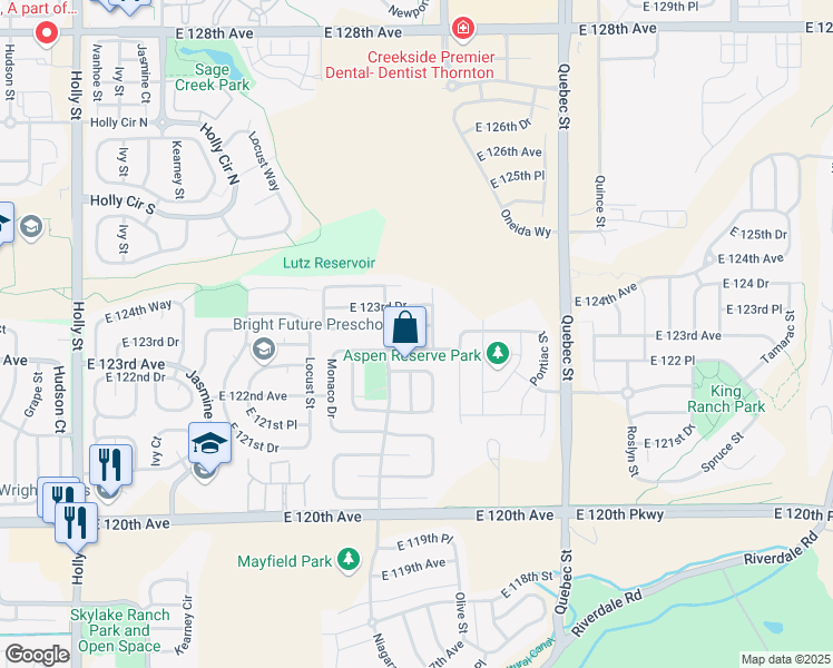 map of restaurants, bars, coffee shops, grocery stores, and more near 6736 East 123rd Place in Brighton