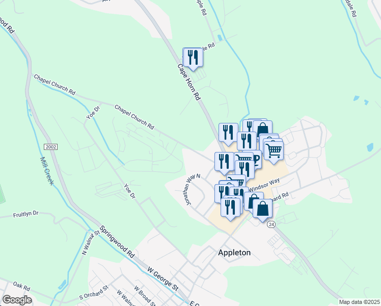 map of restaurants, bars, coffee shops, grocery stores, and more near 630 Chapel Church Rd in Red Lion