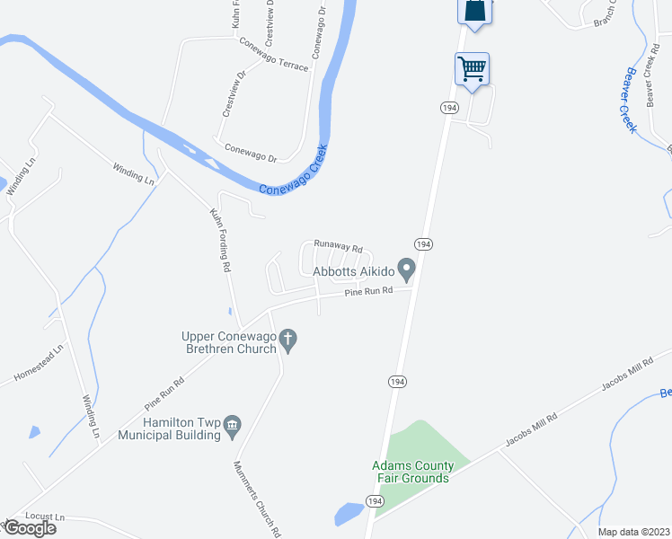 map of restaurants, bars, coffee shops, grocery stores, and more near 609 Pine Tree Lane in Abbottstown
